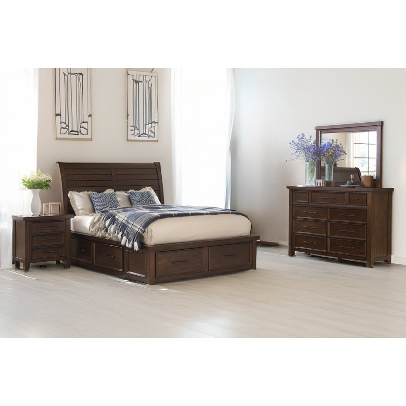 Ensemble de chambre avec lit-bateau Felecia, Ensemble de 4 pièces : lit, table de chevet, comm, Grand