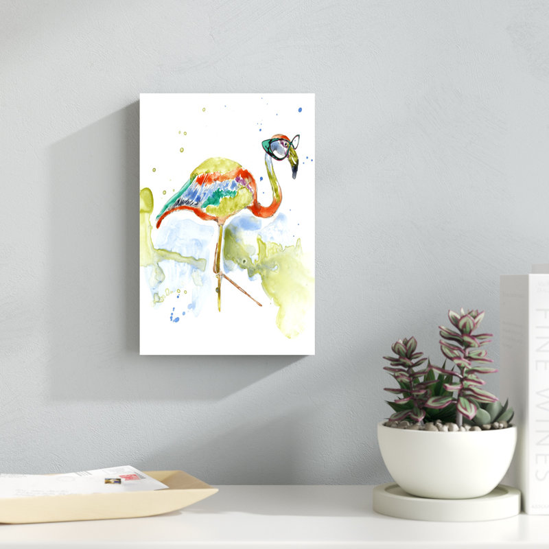 «Smarty-Pants Flamingo», peinture sur toile, H 12 po x l 8 po