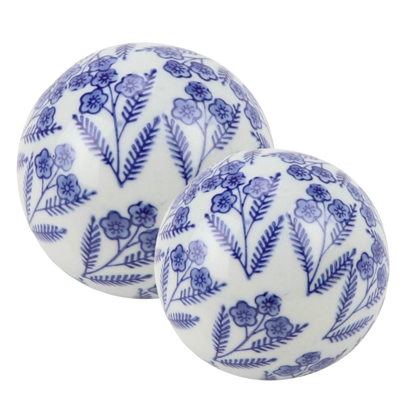 Floral & Leaf Porcelain Ball, 5" H x 5" W x 5" D