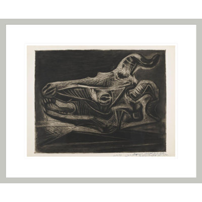 «Skull of a Goat on a Table» par Pablo Picasso - reproduction d'art encadrée