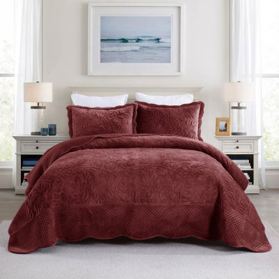 Ensemble de courtepointe surdimensionnée en velours brodé avec 2 taies décoratives Marcielo