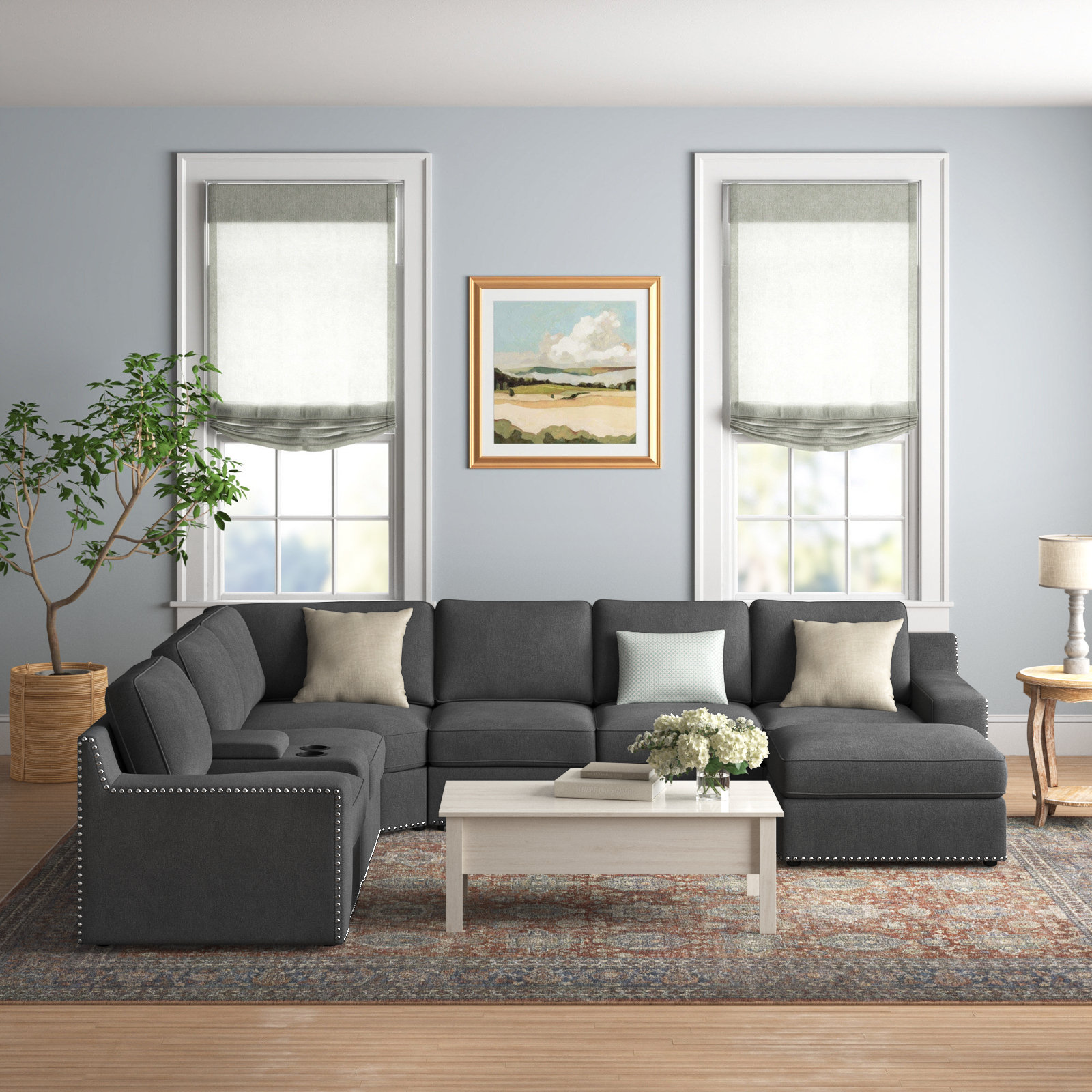 Lark Manor™ Akshada 128" Wide Reversible Modular Corner Sectional with Ottoman & Reviews | Wayfair