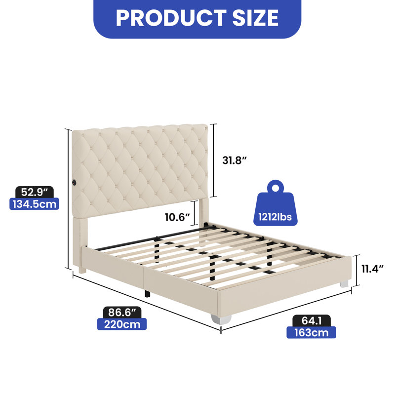Lit tapissier Diamond, Grand lit, Beige