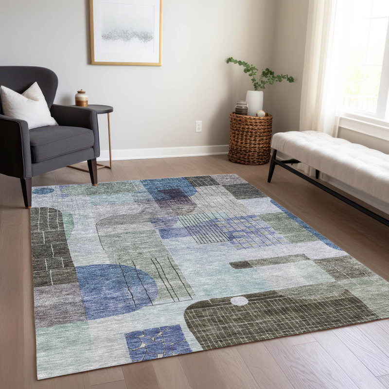 Tapis bleu intérieur / extérieur lavable à la machine Segin ACN1116, Rectangle 5' x 7'6"
