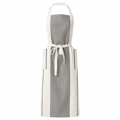 Black and Ivory Stripe Kitchen Apron - Everyday Cotton Cooking Apron, Machine Washable