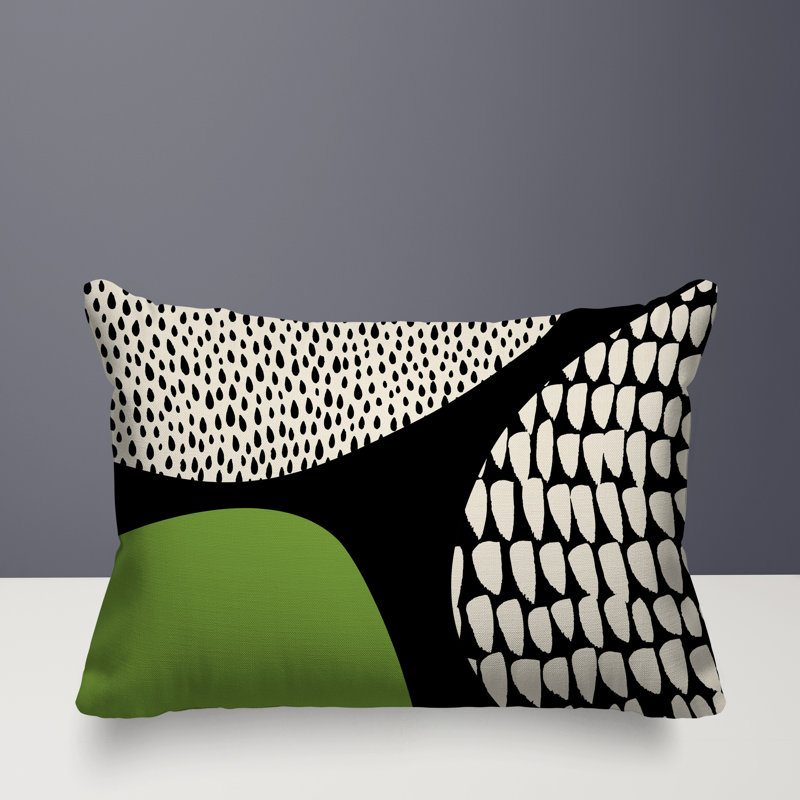 Coussin lombaire réversible intérieur / extérieur Vikka, H 18 po x l 25 po, Chartreuse / noir / blanc cassé