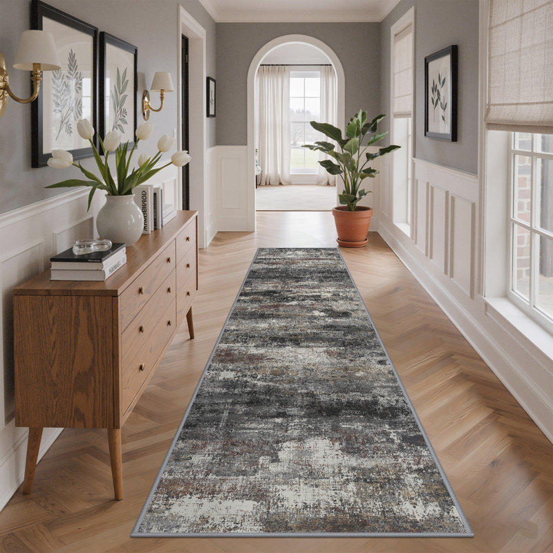 Tapis Pavelina, Gris foncé, Tapis de couloir 10 pi x 2 pi