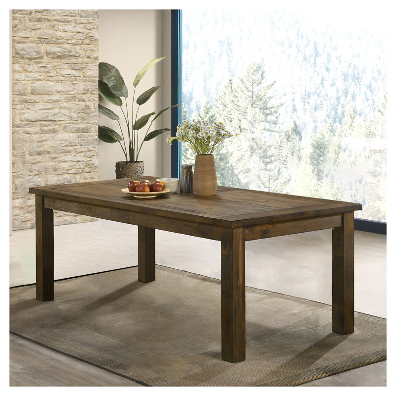 Table de salle à manger rectangulaire Guster rustique en bois d'hévéa massif brun doré, 8 couverts, style campagnard