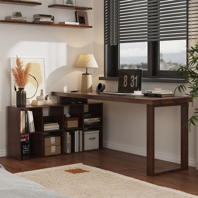 Dark-walnut L-Shaped Solid Wood desk