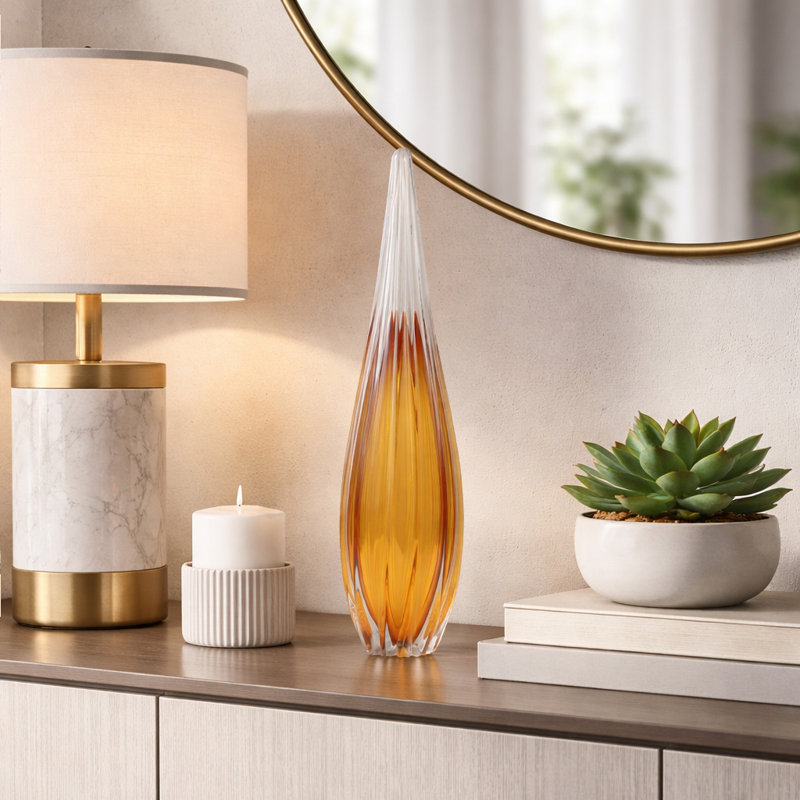 Minimalist Glass Teardrop Sculpture Object for Home Decor - Decorative Tabletop Figurine Statue Accent Ideal Decoration for Living Room or Entryway Table