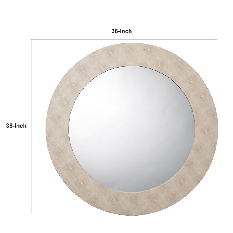 Gray Round Leather Accent Mirror with Animal Skin Print