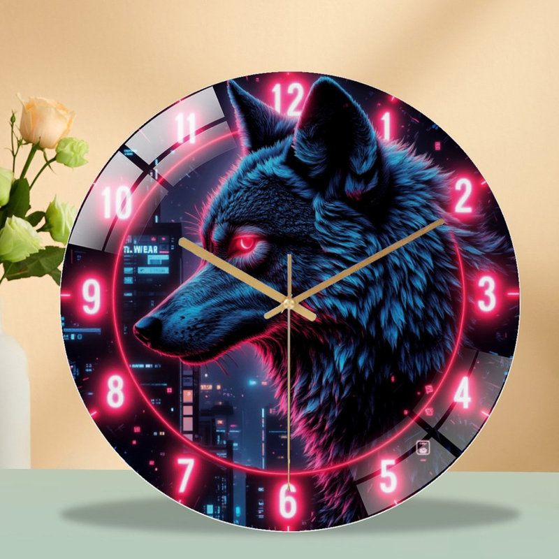 Horloge murale 12 po Neon Wolf