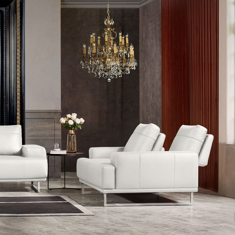 Chic White Air Leather Convertible Loveseat with Chrome Legs