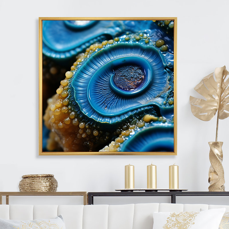 «Blue Sapphire Maritime Geode», art mural pierre géode, Or, H 16 po x l 16 po