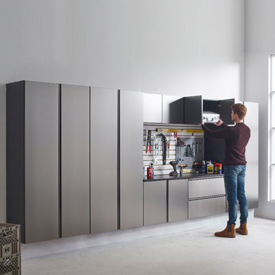 Armoire de garage murale à porte en bois