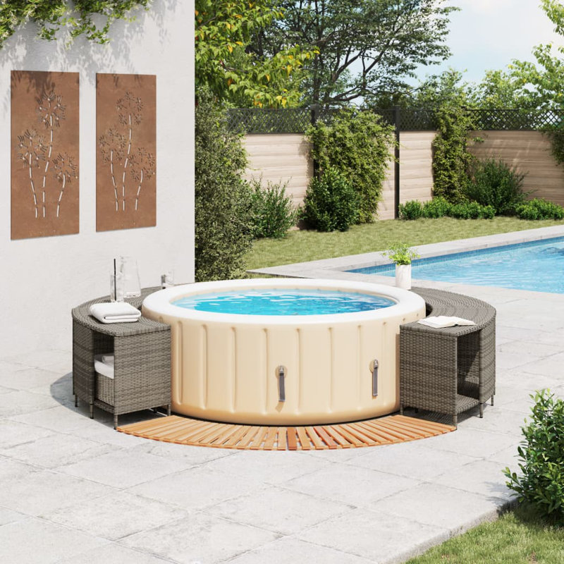 Vidaxl Hot Tub Surround Grey Poly Rattan And Solid Wood Acacia, Grey