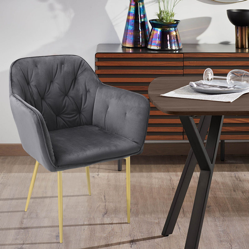 Ahaana 0cm H Tufted Velvet Upholstered Side Chair in Gray