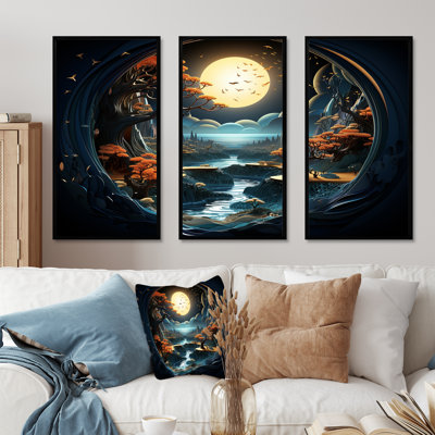 «Dreamy Moonlit Jungle II», art mural abstrait