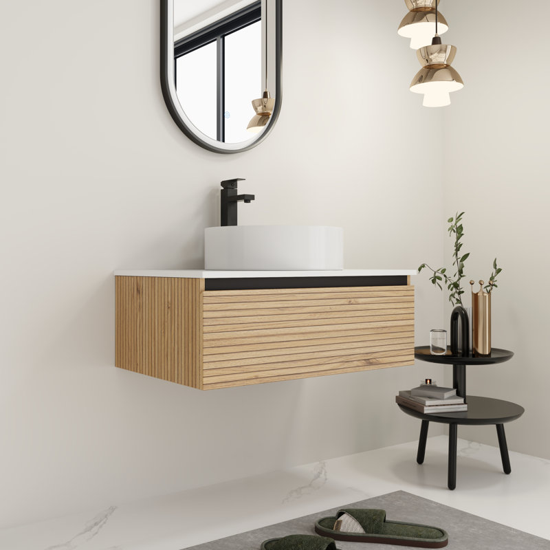 30" Ceramic Sink Bathroom Vanity - Wall Mounted, Soft-Close Drawer, 30", White