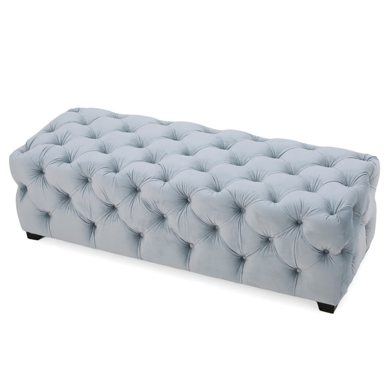 Dannetta Velvet Ottoman, Light Gray