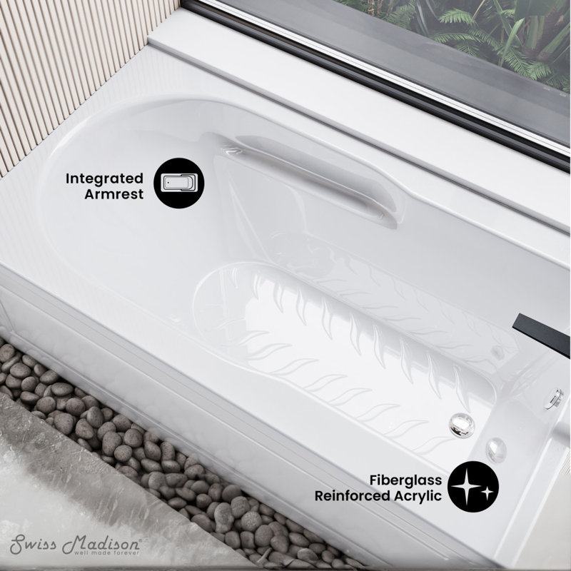 Concorde 60" X 30" Left-Hand Drain Alcove Bathtub With Apron And Armrest, Right