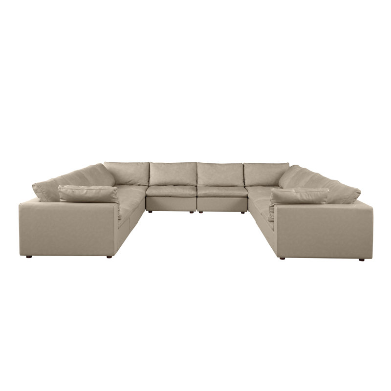 Brisbane 10-Piece Sectional  Upholstered In Top-Grain Italian Leather, Beige Genuine Leather