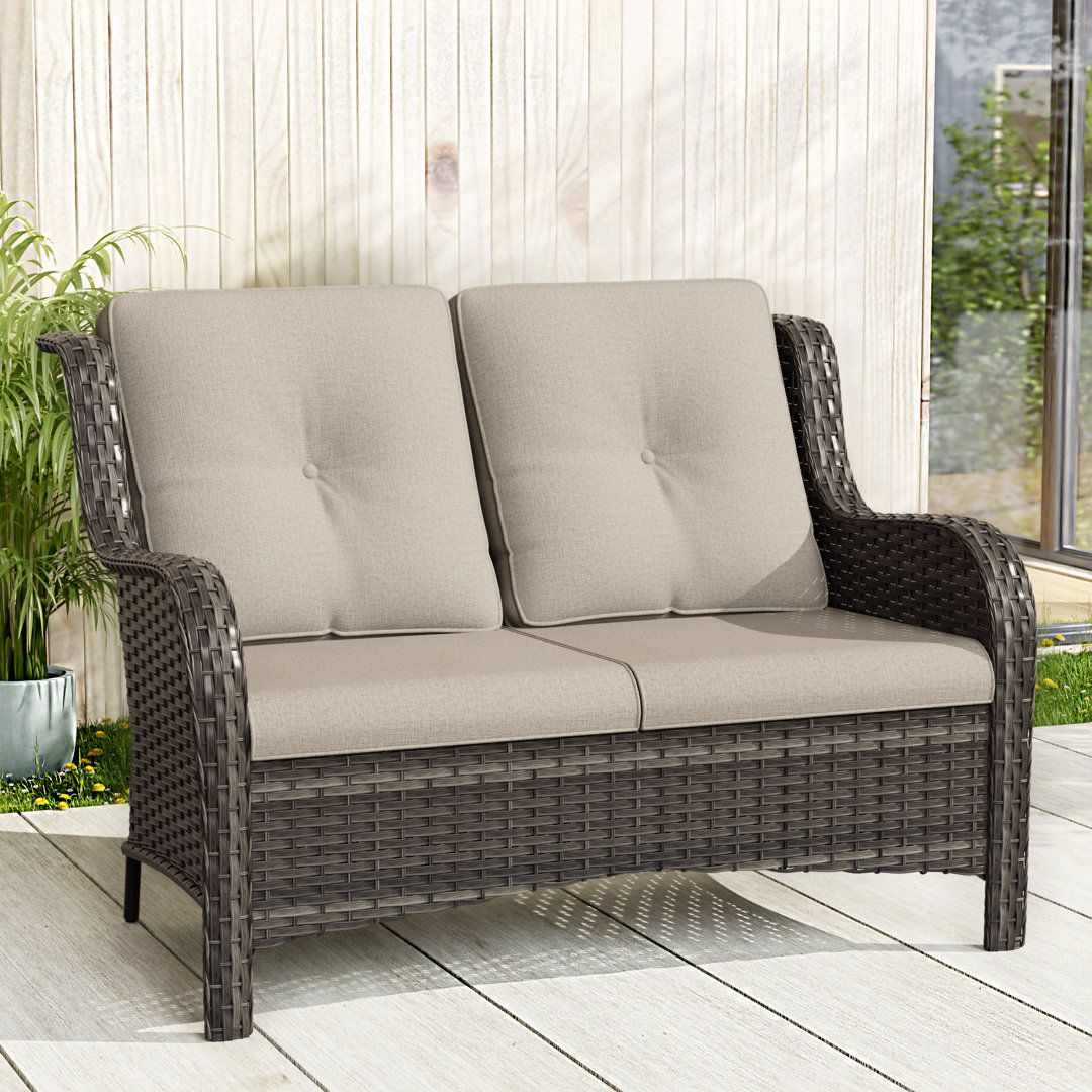 Anahit Outdoor Wicker Loveseat with Cushions Red Barrel Studio® Cushion 