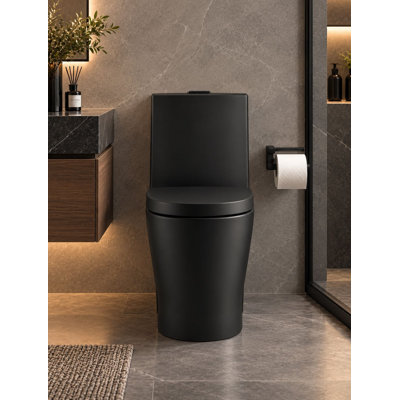 One-Piece Elongated Toilet, 1.06/1.28 GPF Dual Flush, 17.5" ADA Comfort Height with Soft-Close Seat, 12" Rough-In, Matte Black LTM-01OT-MB