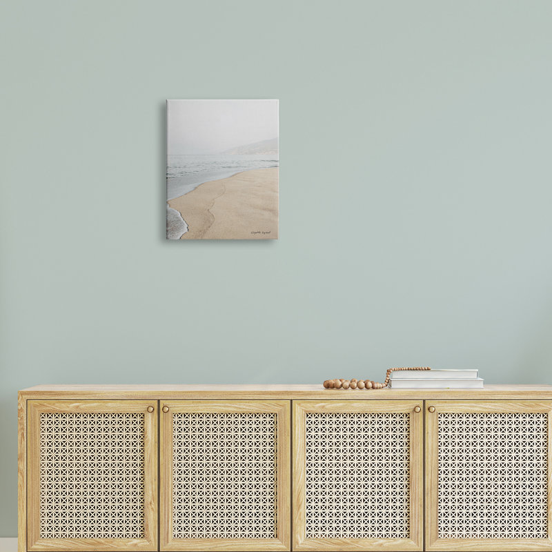 " Foggy Sky Beach Shoreline Landscape Illustration " by Elizabeth Urquhart, Wrapped Canvas, 16" W x 20" H