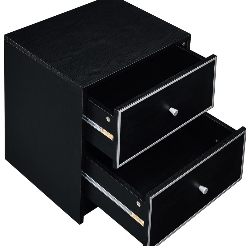 2 tables de chevet en noir et argent - Décoration de chambre à coucher industrielle avec glissières en métal fonctionnelles et faciles d'accès