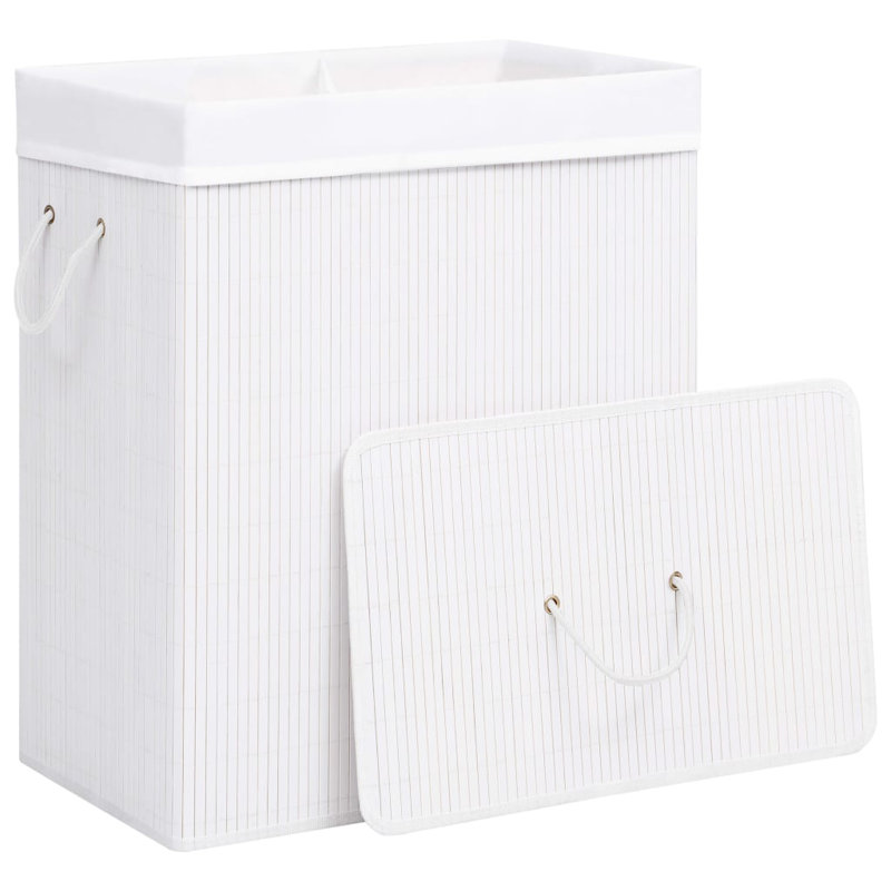 Panier à linge pliable Panier à linge Panier à linge sale en bambou, Moyen (H 24,6 po x l 20,5 po x P 12,6 po), Blanc