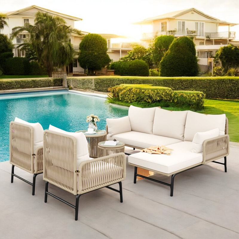 Beige Garden Lounge Sofa Set
