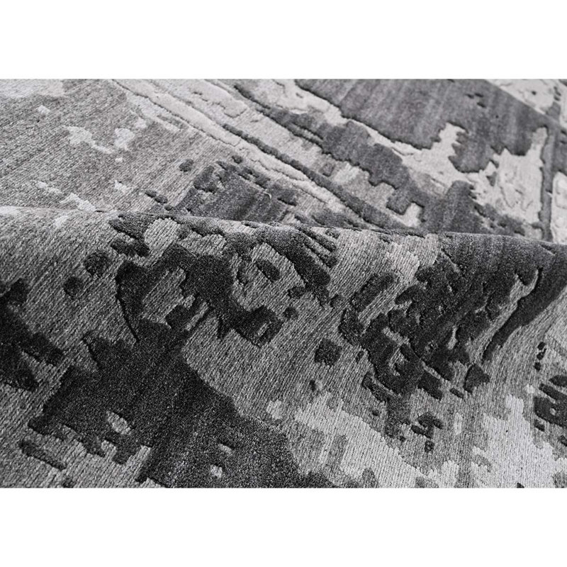 Tapis gris anthracite noué à la main, Rectangle 8 pi x 10 pi