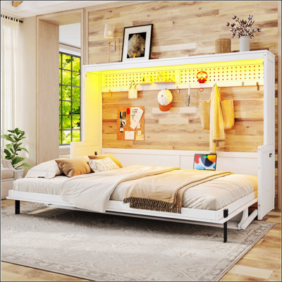 Queen Size Murphy Bed With Integrated Desk, USB Charging, LED Lights For Modern Space-Saving Solutions