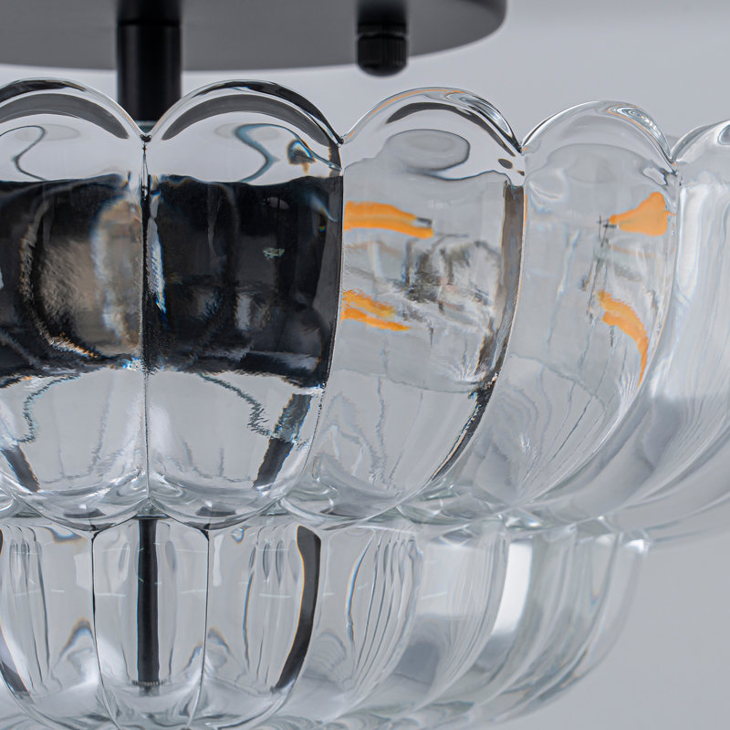 Plafonnier encastré 3 lumières en verre, Clair, Noir mat