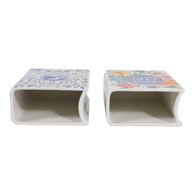 Stylish Ceramic Book Vases Duo for Living Room Decor - Rectangular Tall Flower Vases for Bookcase Accent or Home Decor Accent - Set of 2, 8"