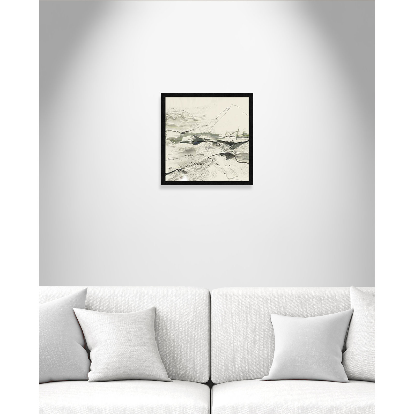 Green Sketches Print, 17" H x 17" W x 1.25" D, Black Slim Framed