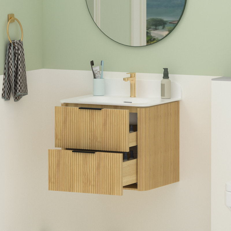 Ensemble de meuble-lavabo flottant 24 po avec lavabo simple Benford, Chêne / noir