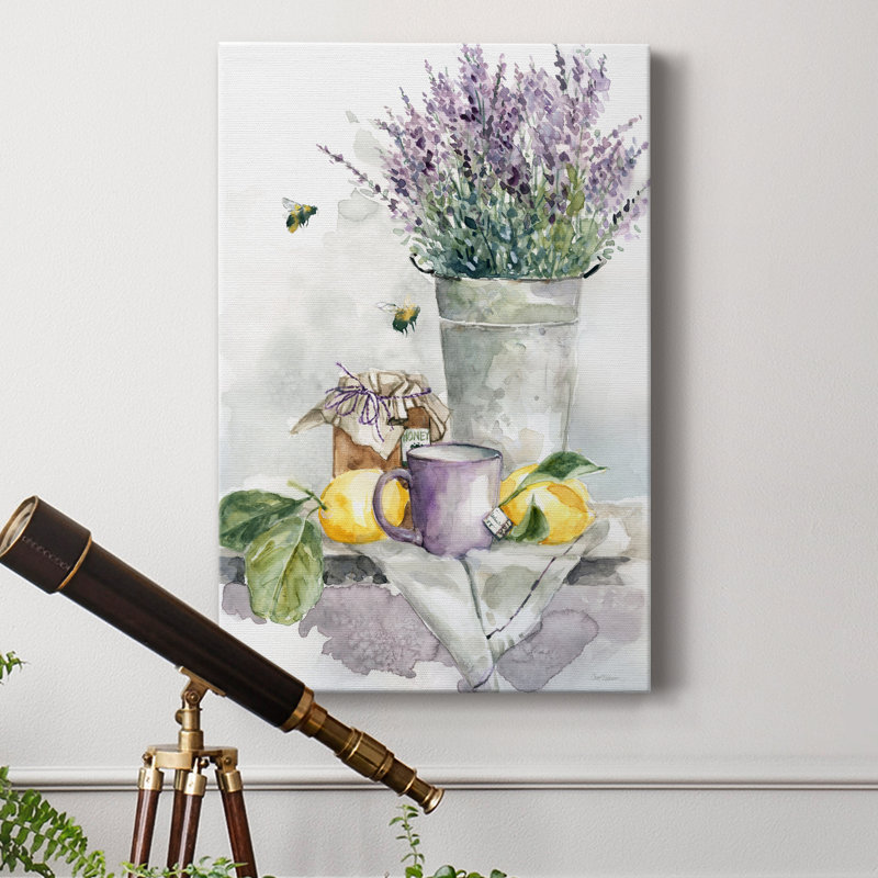 Lavande, citron et miel - peinture sur toile tendue, H 48 po x l 32 po x P 1 po