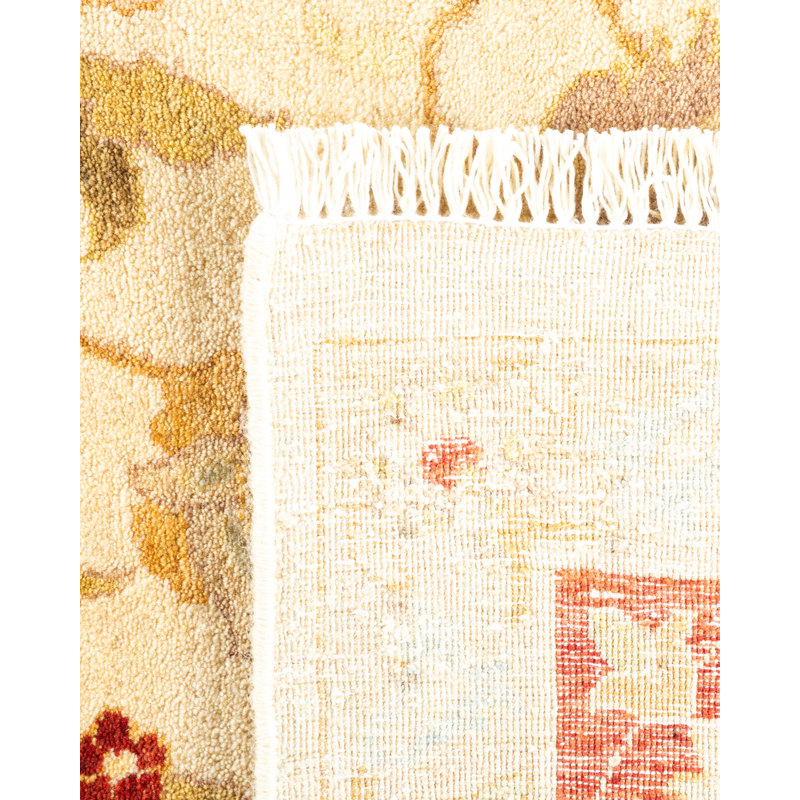 Tapis unique ivoire / brun clair / rouge noué à la main 8 pi x 9 pi 10 po Hayner