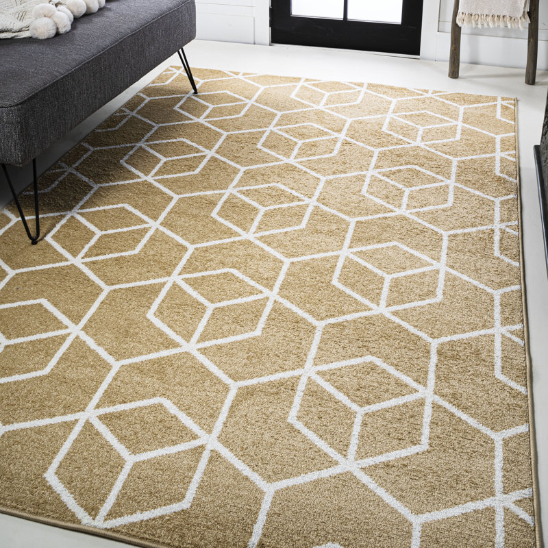 Amuda Blocks Modern Geometric Gold/White Rug, Rectangle 3' x 5'