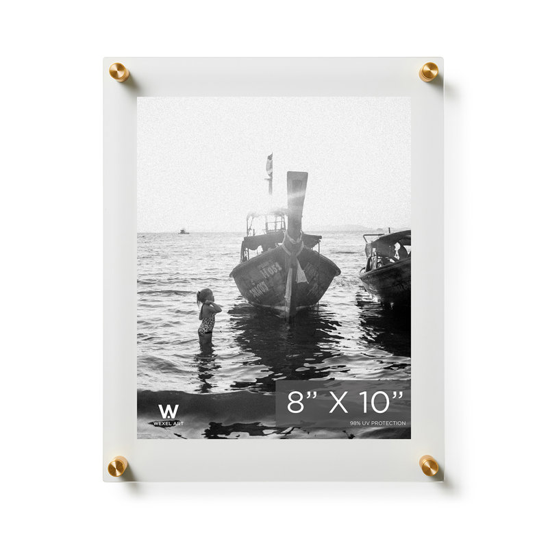 Clear UV-Grade Acrylic Modern Floating Picture Frame - Gold, Gold, 8" W x 10" - 9" W x 12" H