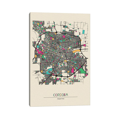 Cordoba, Argentina Map by Ayse Deniz Akerman - Wrapped Canvas Gallery-Wrapped Canvas Giclée