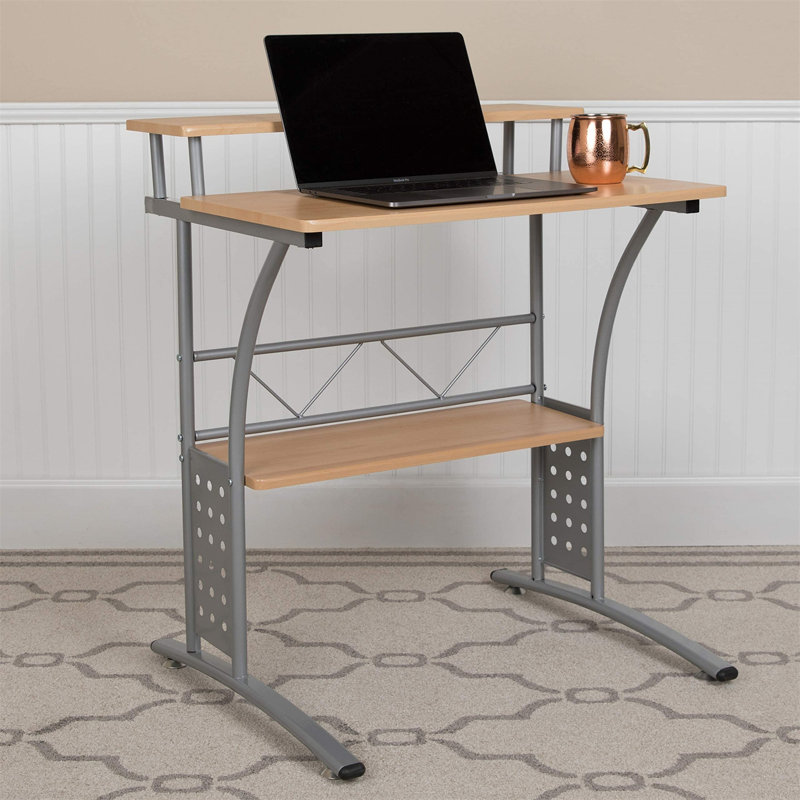 Calles Metal Base Computer Desk, Natural