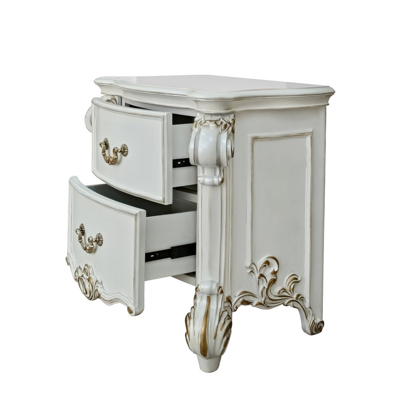 Table de chevet 2 tiroirs avec poignées Jerrod, Antique Pearl