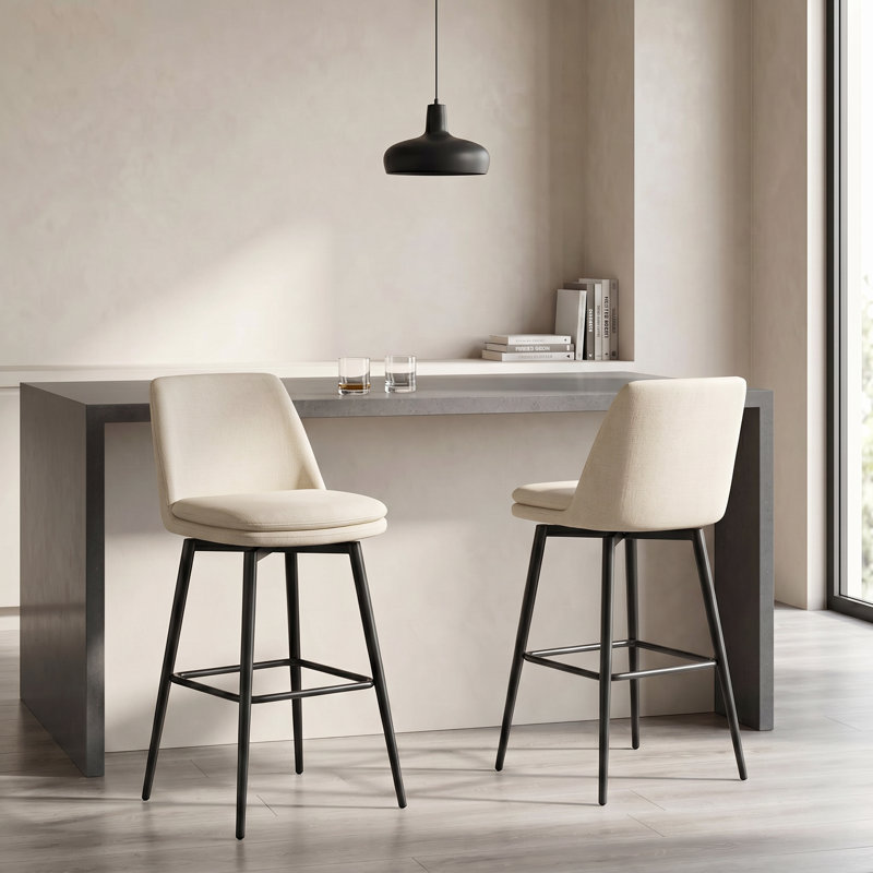 Tabouret tournant Mid-Century, hauteur de bar, base, Polyester blanc / mélange de polyester, Bar Stool (30.3" Seat Height)