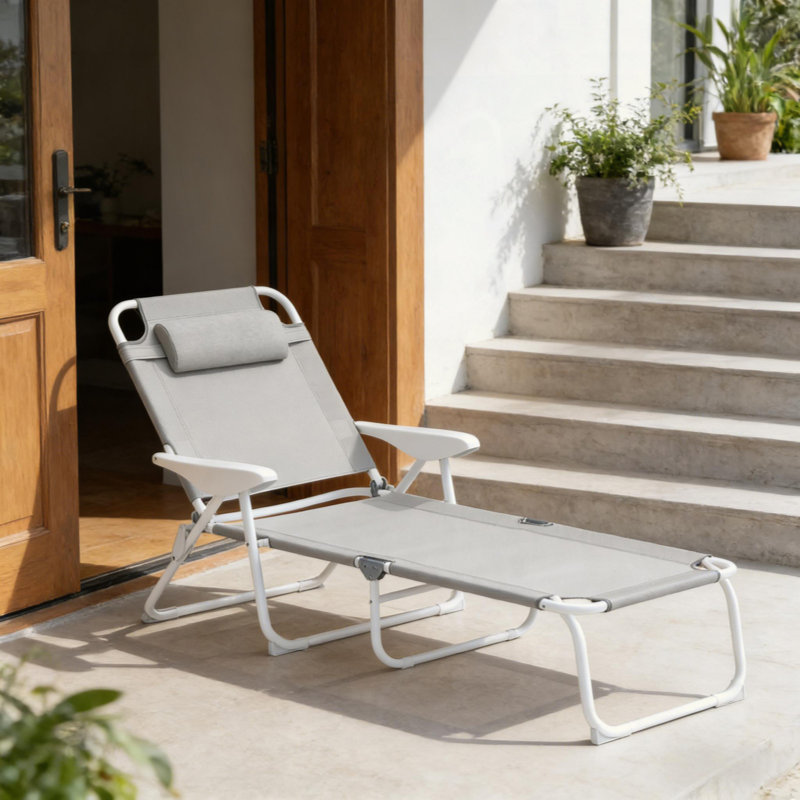 Chaise de bronzage d'extérieur, chaise longue pliante, Gris clair