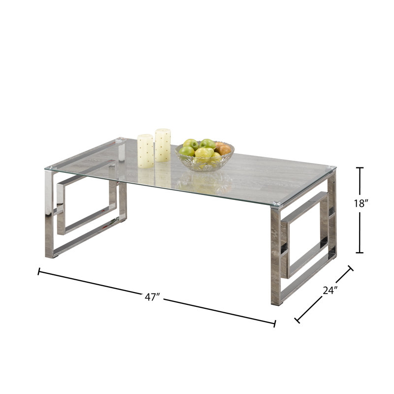 Table basse moderne en verre avec structure en métal chromé, table de salon en verre trempé Art déco