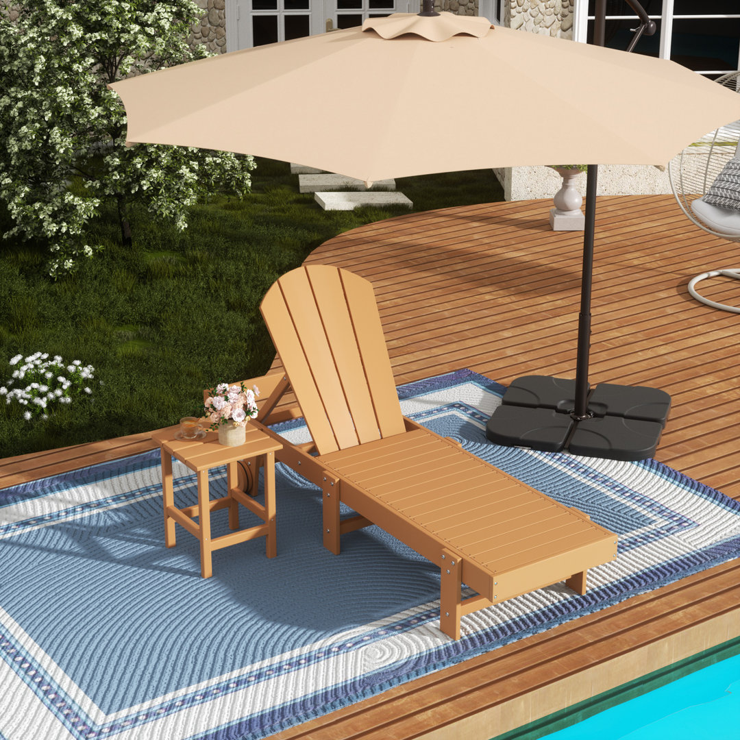 Darmstadt 77.6" Long Outdoor All-Weather Poly Reclining Single Chaise with Table Highland Dunes 