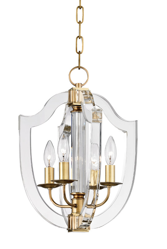 Arietta 4 - Light Geometric Chandelier, Aged Brass, 17" H X 12.25" W X 12.25" D